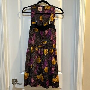 Twinkle by Wenlan Anthropologie Floral Strappy Racerback Dress Gray Purple Sz 8
